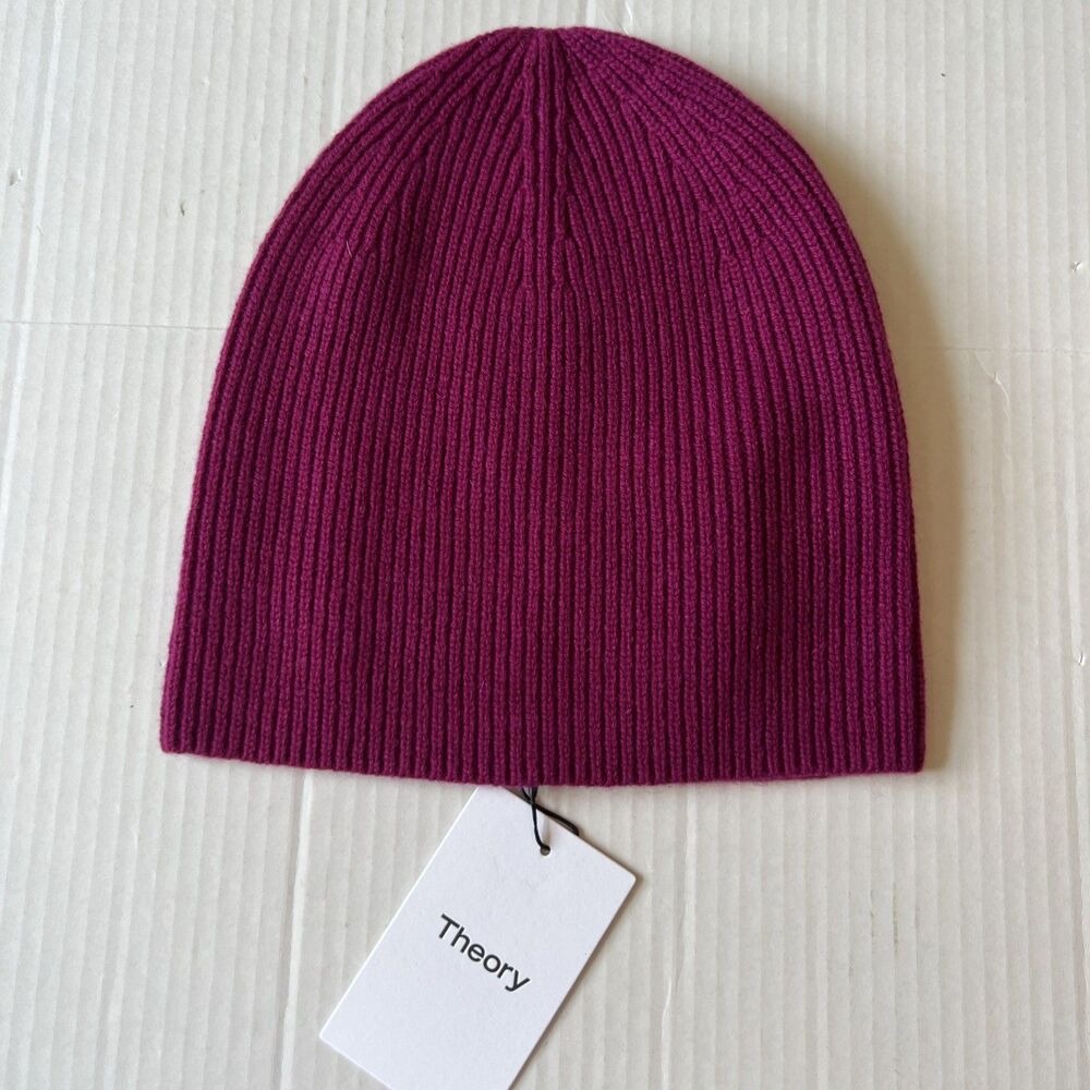 Theory 100% Cashmere Rib Wildflower Beanie NWT